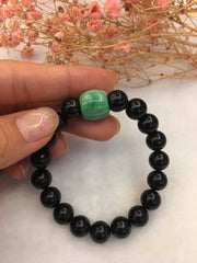 Green Jade Barrel & Black Jade Bracelet (BR192)