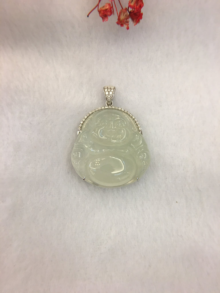 Icy White Jade Pendant - Laughing Buddha (PE022)