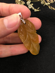 Icy Reddish Yellow Jade Pendant - Leaf (PE233)