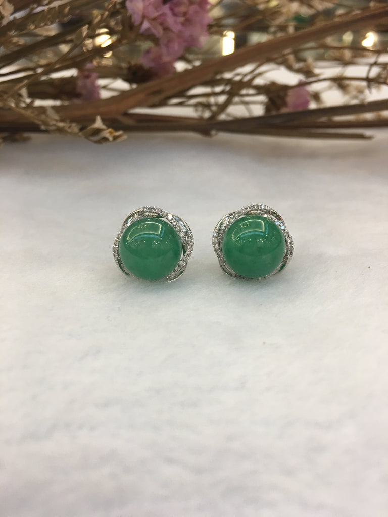 Green Jade Ball Earrings (EA212)