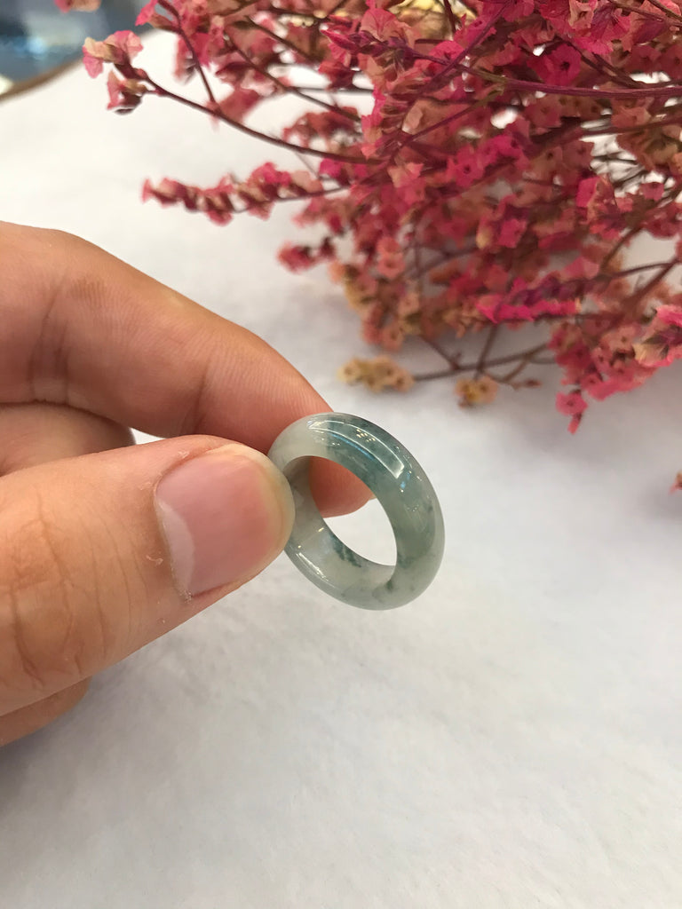 Icy Bluish Flower Jade Hololith Ring (RI335)