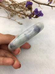 Lavender With Bluish Flower Jade Bangle - Round (BA190)