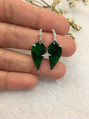 Dark Green Jade Earrings - Leaves (EA295)