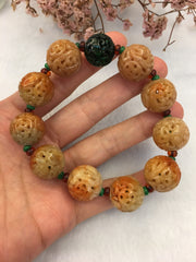 Red Jade Balls Bracelet - Carved (BR184)