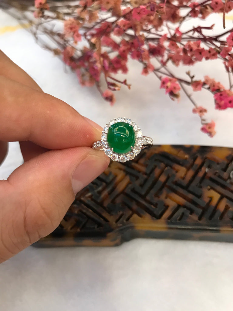 Green Cabochon Jade Ring (RI367)