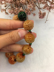 Red Jade Balls Bracelet - Carved (BR184)