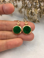 Dark Green Jade Earrings - Round (EA103)