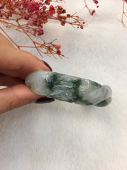 Icy Bluish Flower Jade Bangle - Round (BA227)