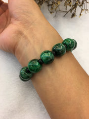 Dark Green Jade Barrel Bracelet (BR158)