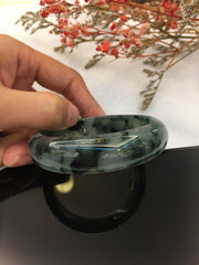 Bluish Flower Jade Bangle - Round (BA133)