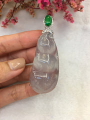 Icy White Jade Pendant - Peapod (PE340)