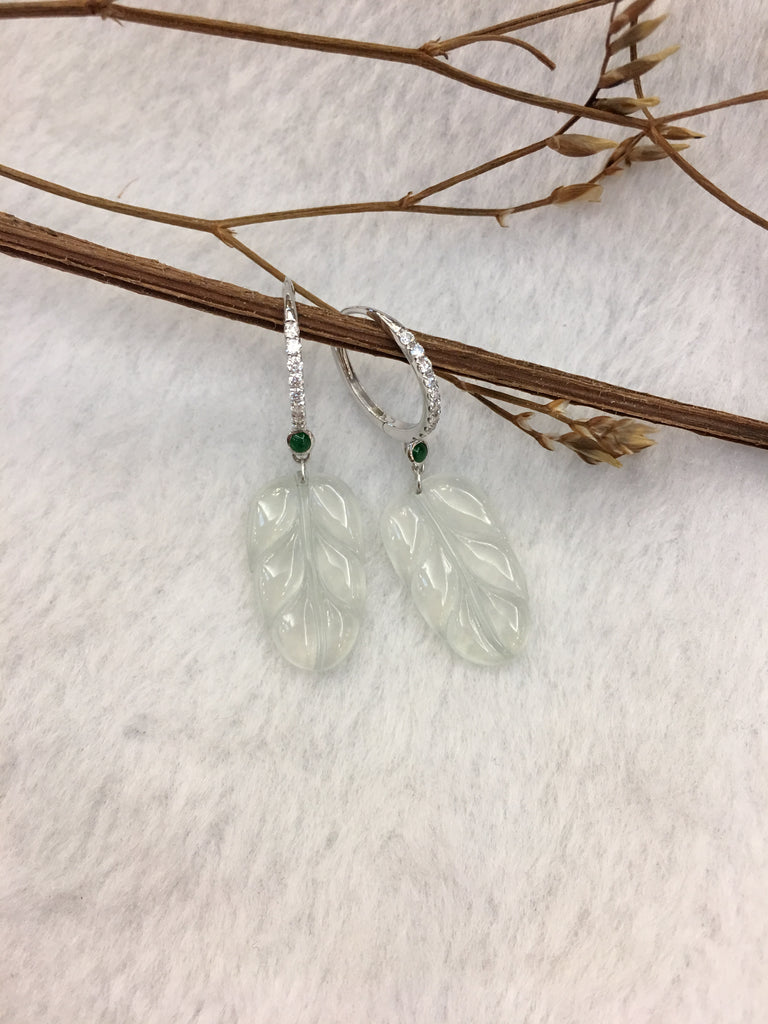 Icy White Jade Earrings - Leaf (EA053)