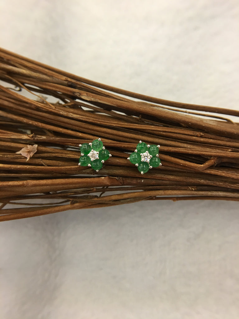 Green Cabochons Jade Earrings - Flower (EA124)
