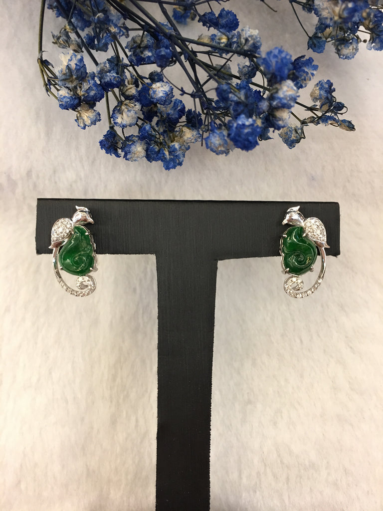 Green Jade Earrings - Ruyi Phoenix (EA050)