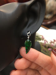 Dark Green Jade Earrings - Leaves (EA210)