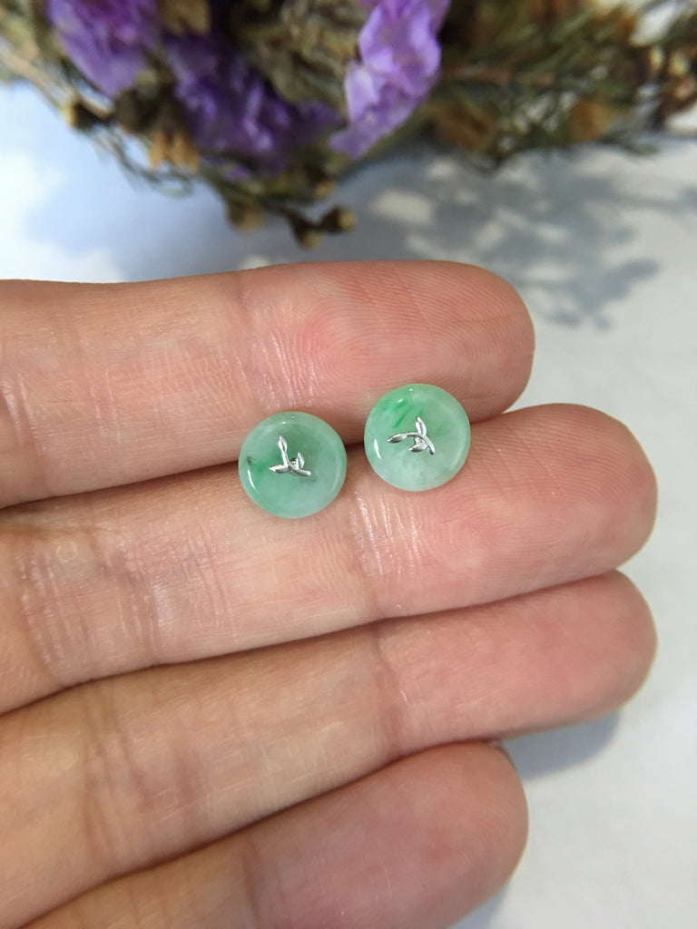 Light Green Jade Earrings - Safety Coin (EA034)
