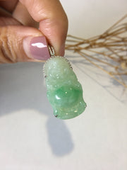 Light Green Jade Pendant - Laughing Buddha (PE156)