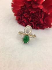 Icy Green & White Jades Ring (RI170)