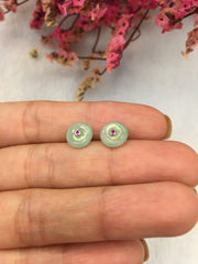 Icy White & Green Jade Earrings - Safety Coin (EA036)