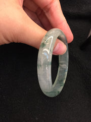 Icy With Bluish Flower Bangle - Oval (BA056)