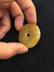Yellow with Green Jade - Coin (PE045)