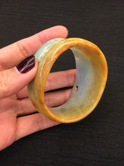Yellow Bangle - Oval with Carving (BA017)